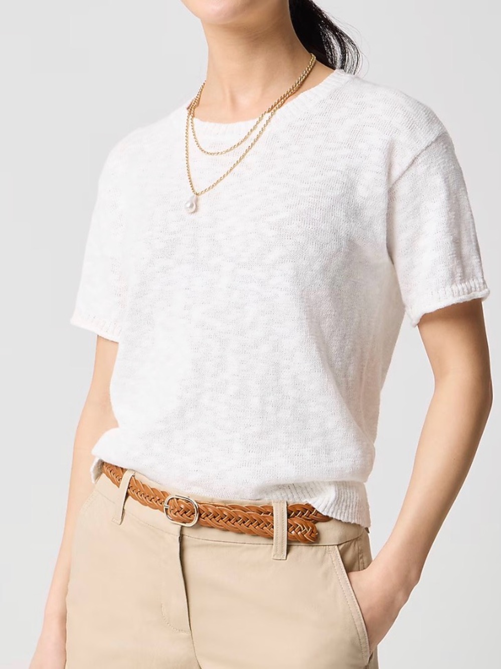 J. Crew White Short-Sleeve Knit Crewneck Top / relaxed beach sweater